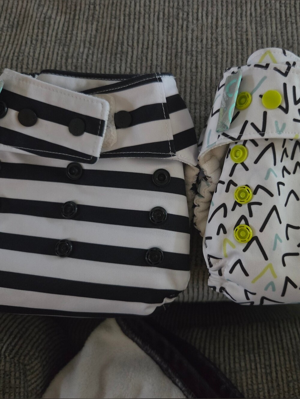 Reusable Cloth Diaper Cover Set - Black & White Stripes and Pattern